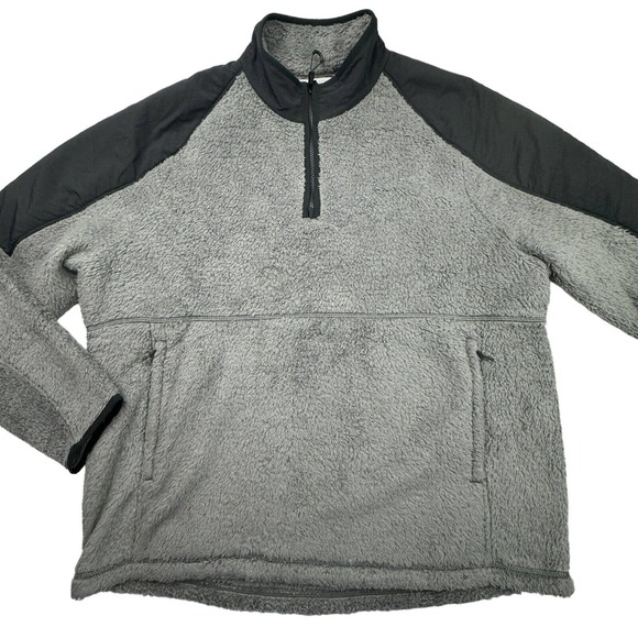Outerknown Skyline Fleece Sherpa Shirt Jacket Gray Mens Large 1/4 Zip Pullover
